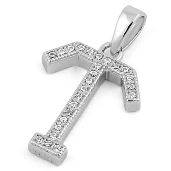 Sterling Silver Letter T CZ Initial Pendant - Picture 2 of 3